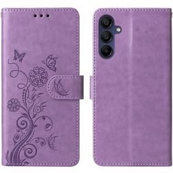 Mobigear Flowers Samsung Galaxy A17 Hülle Klapphülle Geldbörse - Lila