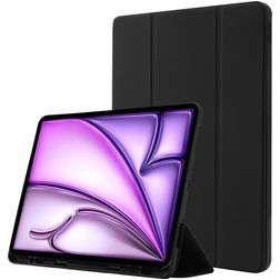 Mobigear Tri-Fold Gel iPad Air 13 Zoll (2024) Hülle TPU,Kunstleder Klapphülle + Stifthalter - Schwarz