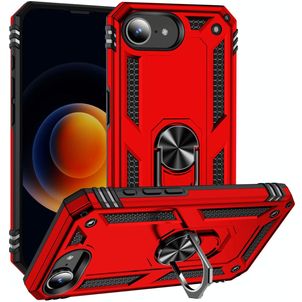 Mobigear Armor Ring iPhone 16e Hülle Hardcase Backcover Stoßfest mit Ringhalter - Rot