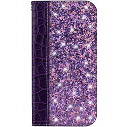 Mobigear Croco Glitter Motorola One Power Hülle Klapphülle Geldbörse - Lila
