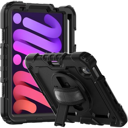 Mobigear SureGrip Xtreme iPad Mini 6 (2021) Hülle Kunststoff,Silikon Backcover + Stifthalter + Schulterträger + Ständer - Schwarz