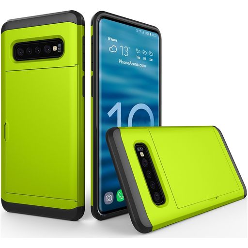 Mobigear Card Samsung Galaxy S10 Hülle Hardcase Backcover Stoßfest mit Kartenhalter - Grün