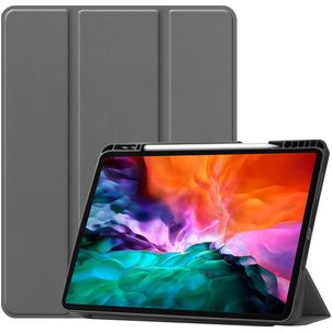 Mobigear Tri-Fold Gel iPad Pro 12.9 Zoll (2021) Hülle TPU,Kunstleder Klapphülle + Stifthalter - Grau
