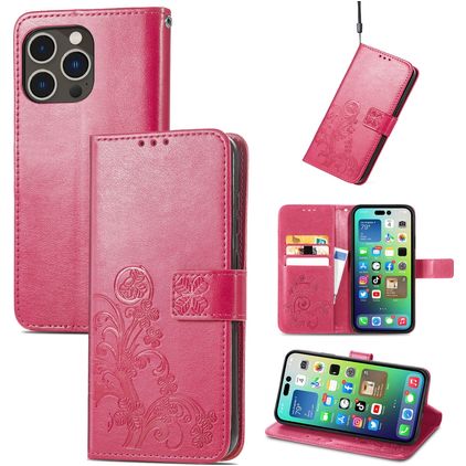Mobigear Clover iPhone 15 Pro Hülle Klapphülle Geldbörse - Magenta