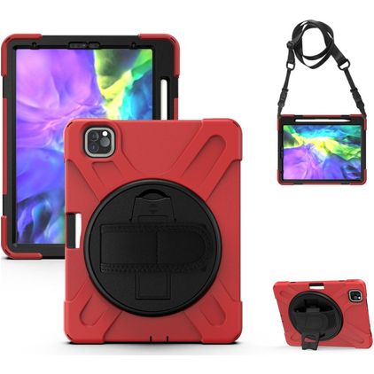 Mobigear SureGrip XGuard iPad Air 5 (2022) Hülle Kunststoff,Silikon Backcover + Stifthalter + Schulterträger + Ständer - Rot