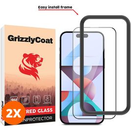 GrizzlyCoat Easy Fit iPhone 15 Pro Panzerglas Gehärtetes Glas Displayschutz - Hüllenfreundlich + Applikator - Schwarz (2er Pack)
