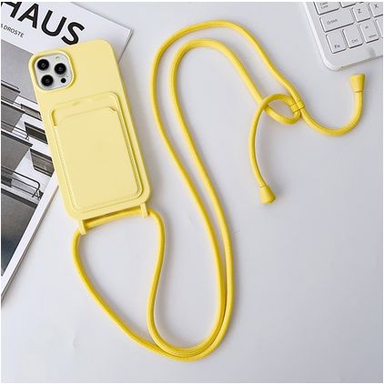 Mobigear Lanyard Card iPhone 15 Pro Silikon Handykette mit Kartenfach - Gelb