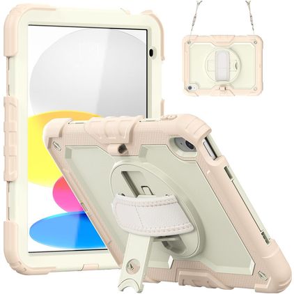 Mobigear SureGrip Xtreme iPad 10 (2022) Hülle Kunststoff,Silikon Backcover + Schulterträger + Ständer - Weiß / Roségold