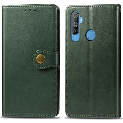 Mobigear Snap Button Realme C3 Hülle Klapphülle Geldbörse - Grün