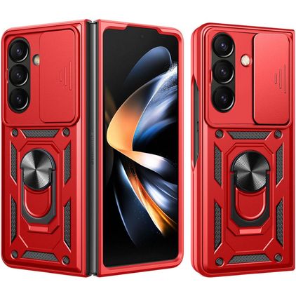 Mobigear Armor Ring Cam Slide Samsung Galaxy Z Fold 8 Ultra Hülle Hardcase Backcover Stoßfest mit Ringhalter und Kamera Slider - Rot