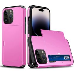 Mobigear Card iPhone 15 Pro Hülle Hardcase Backcover Stoßfest mit Kartenhalter - Pink
