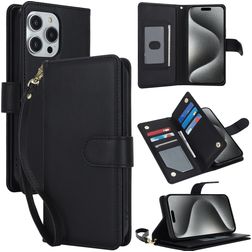 Mobigear Wallet iPhone 15 Pro Hülle Klapphülle Geldbörse - Schwarz