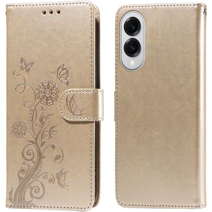 Mobigear Flowers Samsung Galaxy S25 Edge Hülle Klapphülle Geldbörse - Gold