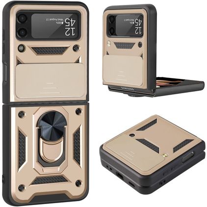 Mobigear Armor Ring Samsung Galaxy Z Flip 3 Hülle Hardcase Backcover Stoßfest mit Ringhalter - Gold