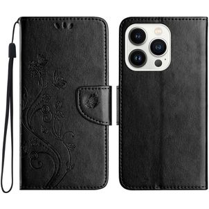 Mobigear Flowers iPhone 16 Pro Klapphülle Portemonnaie - Schwarz