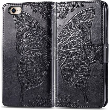 Mobigear Butterfly iPhone 16e Hülle Klapphülle Geldbörse - Schwarz