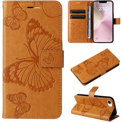 Mobigear Butterfly iPhone 16e Hülle Klapphülle Geldbörse - Cognac