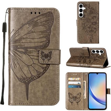 Mobigear Butterfly Samsung Galaxy A35 Hülle Klapphülle Geldbörse - Grau