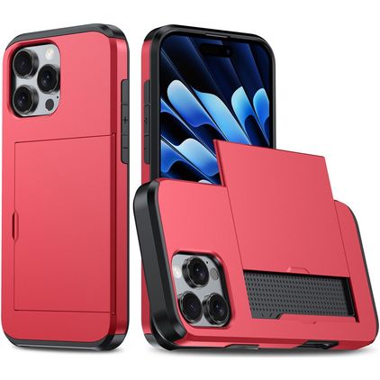 Mobigear Card iPhone 16 Pro Hülle Hardcase Backcover Stoßfest mit Kartenhalter - Rot
