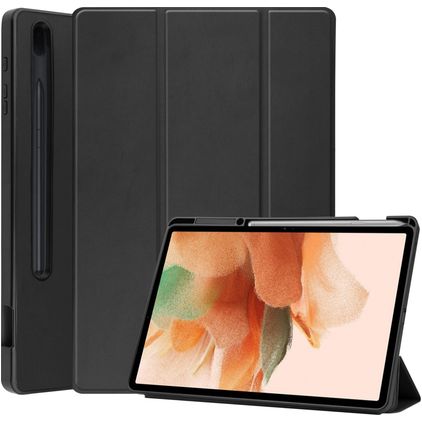 Mobigear Tri-Fold Gel Samsung Galaxy Tab S7 FE TPU / Kunstleder Klapphülle + Stylus-Halter - Schwarz
