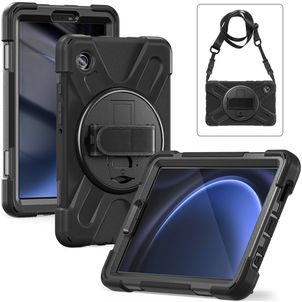 Xccess Survivor All-round Samsung Galaxy Tab A9 (2023) Hülle Kunststoff,Silikon Backcover + Schulterträger + Ständer - Schwarz