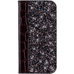 Mobigear Croco Glitter Motorola One Power Hülle Klapphülle Geldbörse - Schwarz