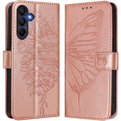 Mobigear Flowers Samsung Galaxy A17 Hülle Klapphülle Geldbörse - Roségold
