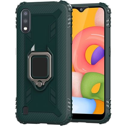 Mobigear Armor Ring Samsung Galaxy A01 Hülle Flexibles TPU Backcover Stoßfest mit Ringhalter - Grün