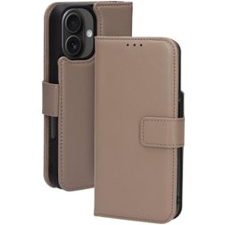 Mobiparts iPhone 16 MagSafe Hülle Echtes Leder Abnehmbare 2in1 Klapphülle Geldbörse - Taupe