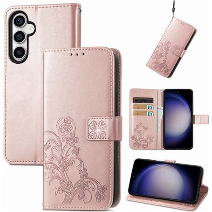 Mobigear Clover Samsung Galaxy S23 FE Hülle Klapphülle Geldbörse - Roségold