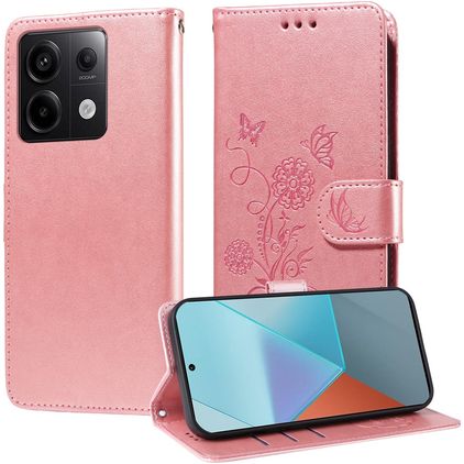 Mobigear Flowers POCO X6 Hülle Klapphülle Geldbörse - Roségold