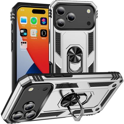 Mobigear Armor Ring iPhone 18 Pro Max Hülle Hardcase Backcover Stoßfest mit Ringhalter - Silber