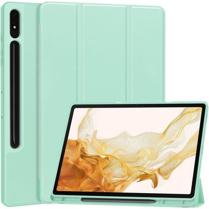 Mobigear Tri-Fold Gel Samsung Galaxy Tab S9 Plus Hülle TPU,Kunstleder Klapphülle + Stifthalter - Türkis