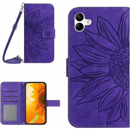 Mobigear Sunflower Samsung Galaxy A05 Hülle Klapphülle Geldbörse - Lila