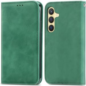 Mobigear Retro Slim Samsung Galaxy S25 Plus Hülle Klapphülle Geldbörse - Grün