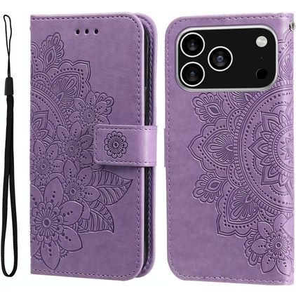 Mobigear Flowers iPhone 17 Pro Hülle Klapphülle Geldbörse - Lila