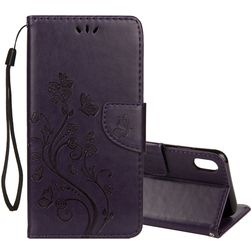 Mobigear Flowers iPhone XR Hülle Klapphülle Geldbörse - Lila