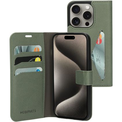 Mobiparts Classic Wallet iPhone 15 Pro Hülle Klapphülle Geldbörse - Stone Green
