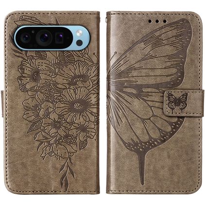 Mobigear Butterfly Google Pixel 9 Hülle Klapphülle Geldbörse - Grau