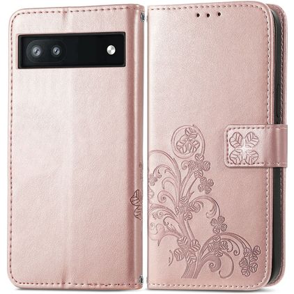 Mobigear Clover Google Pixel 6a Hülle Klapphülle Geldbörse - Roségold