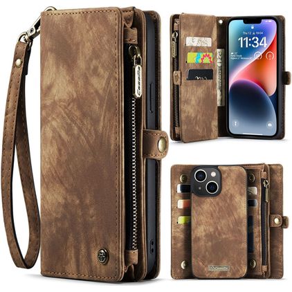Caseme 008 iPhone 14 Hülle Abnehmbare 2in1 Klapphülle Geldbörse - Braun