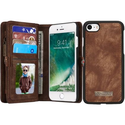 Caseme 008 iPhone 7 Hülle Abnehmbare 2in1 Klapphülle Geldbörse - Braun