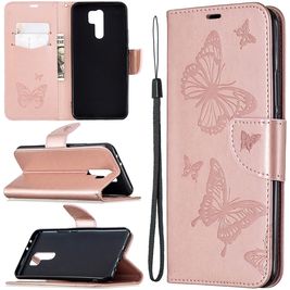 Mobigear Butterflies Bookcase Case Rose Gold Xiaomi redmi 9