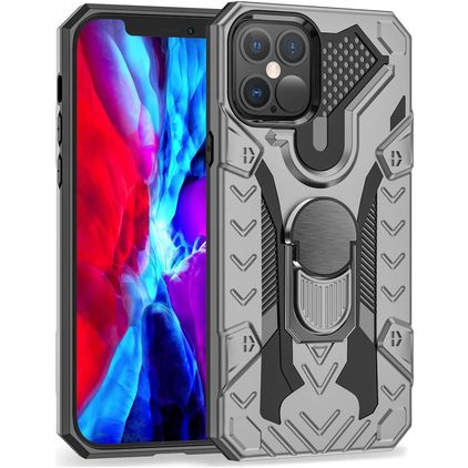 Mobigear Armor Ring iPhone 12 Pro Max Hülle Hardcase Backcover Stoßfest mit Ringhalter - Grau
