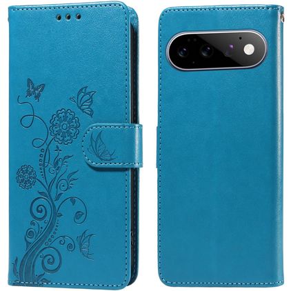 Mobigear Flowers Google Pixel 11 Pro Hülle Klapphülle Geldbörse - Blau
