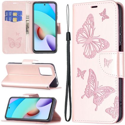 Mobigear Butterfly Xiaomi Redmi 10 4G Hülle Klapphülle Geldbörse - Roségold