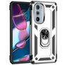 Mobigear Armor Ring Motorola Edge 30 Pro Hülle Hardcase Backcover Stoßfest mit Ringhalter - Silber