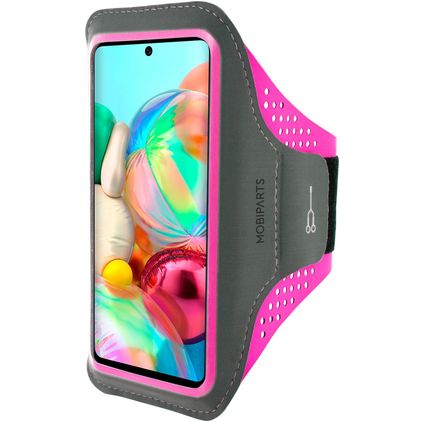 Mobiparts Comfort Fit Handyhalterung Joggen Samsung Galaxy A71 Sporthülle Neopren Sportarmband - Neon Pink