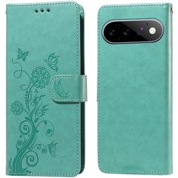 Mobigear Flowers Google Pixel 11 Pro Hülle Klapphülle Geldbörse - Grün