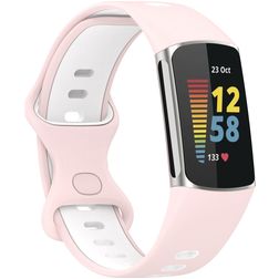 Mobigear Sport Dual Silikon Fitbit Charge 5 Armband Drückerschließe - Weiß / Pink